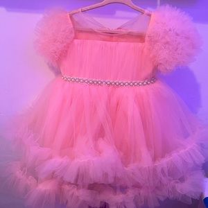 Pink Tulle Dress with Bow and Headband